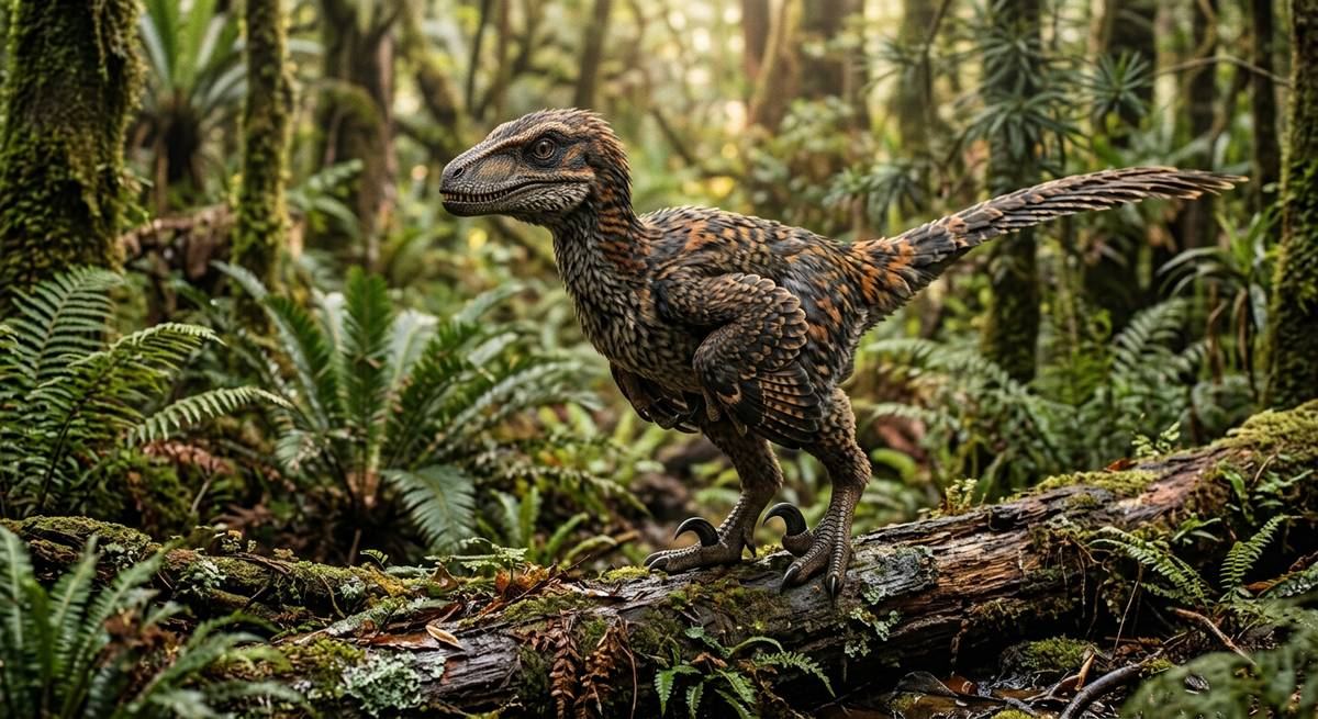 Illustration: Deinonychus in seinem Lebensraum.