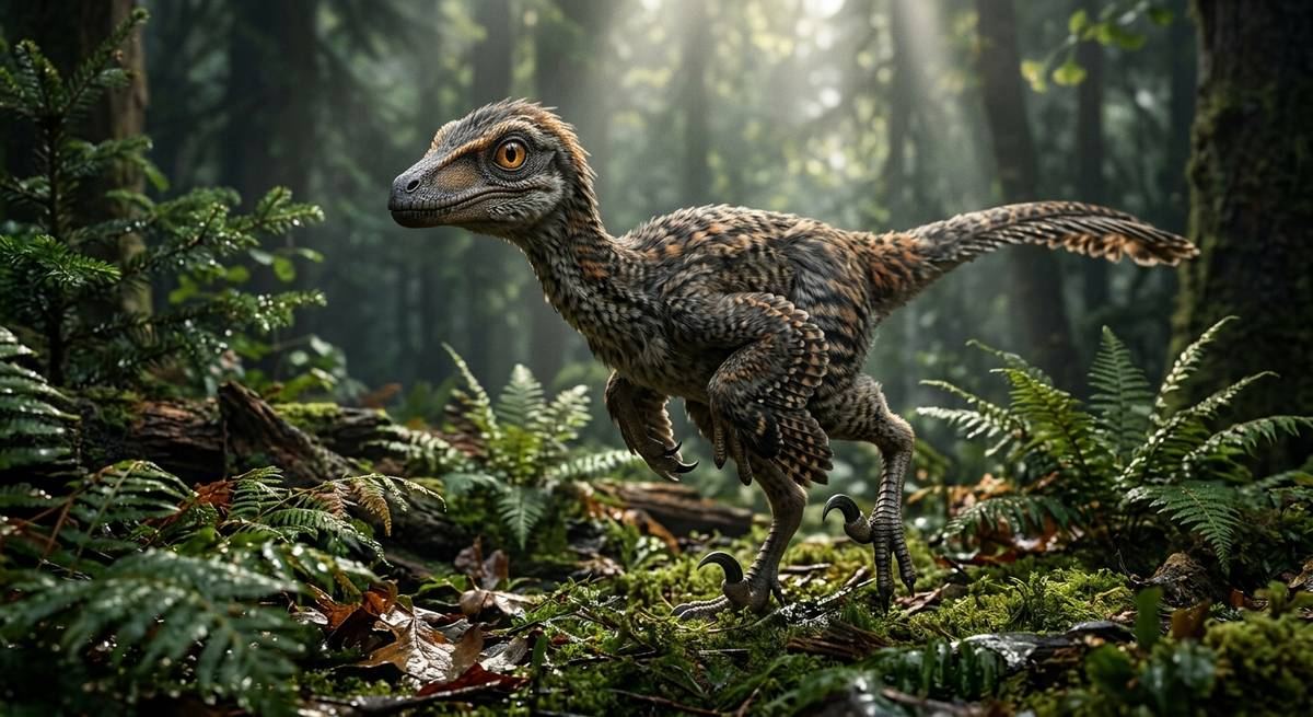 Illustration: Troodon in seinem Lebensraum.