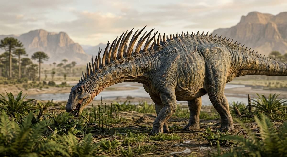 Illustration: Amargasaurus in seinem Lebensraum.