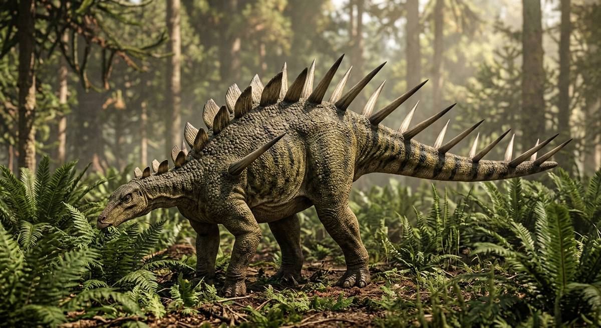 Illustration: Kentrosaurus in seinem Lebensraum.