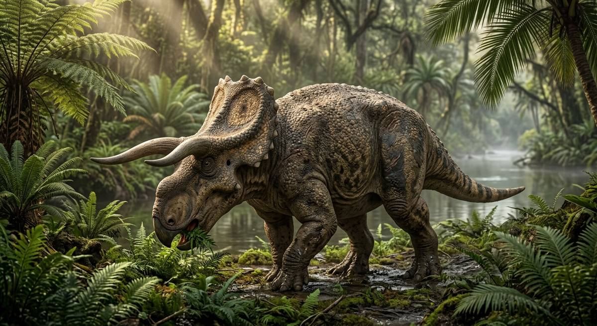 Illustration: Nasutoceratops in seinem Lebensraum.