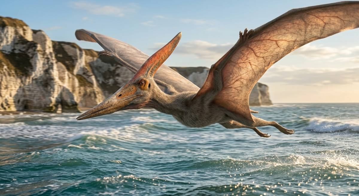 Illustration: Pteranodon in seinem Lebensraum.
