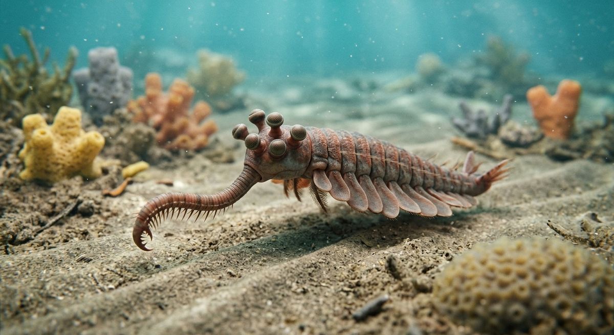 Illustration: Opabinia in seinem Lebensraum.