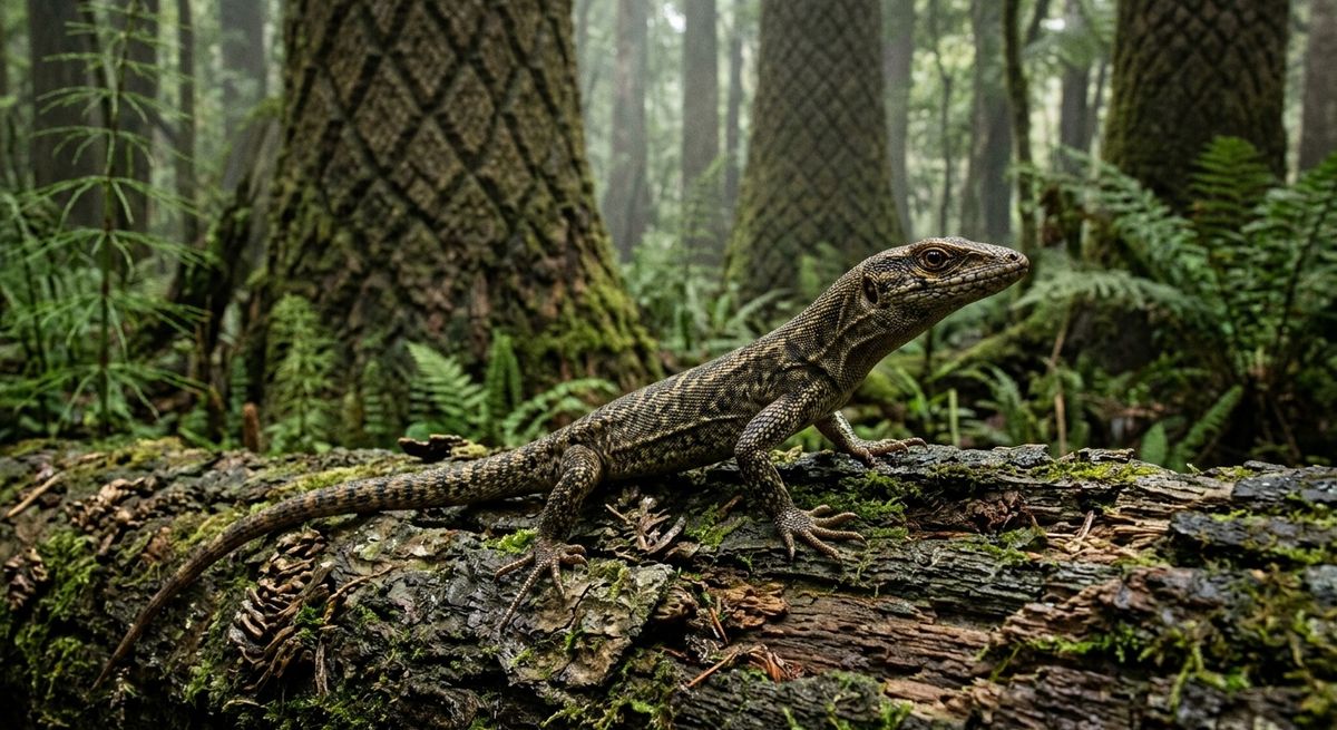 Illustration: Petrolacosaurus in seinem Lebensraum.