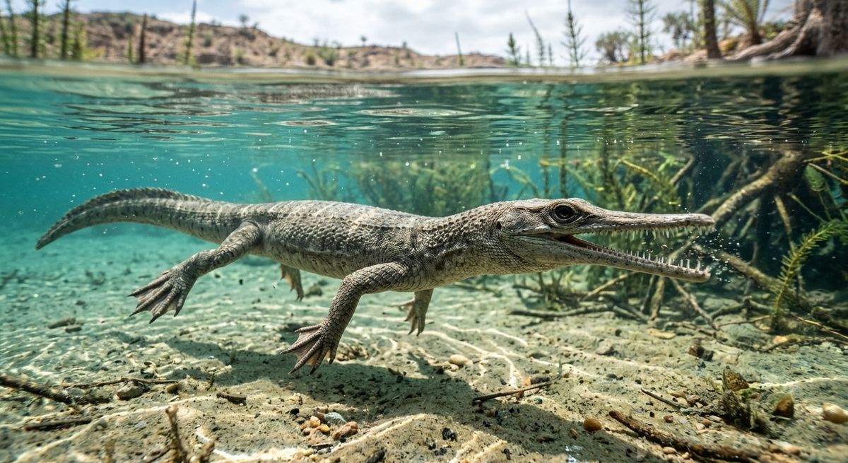 Illustration: Mesosaurus in seinem Lebensraum.
