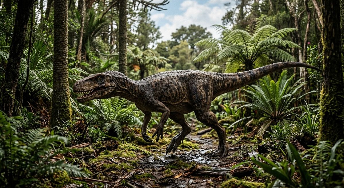 Illustration: Herrerasaurus in seinem Lebensraum.