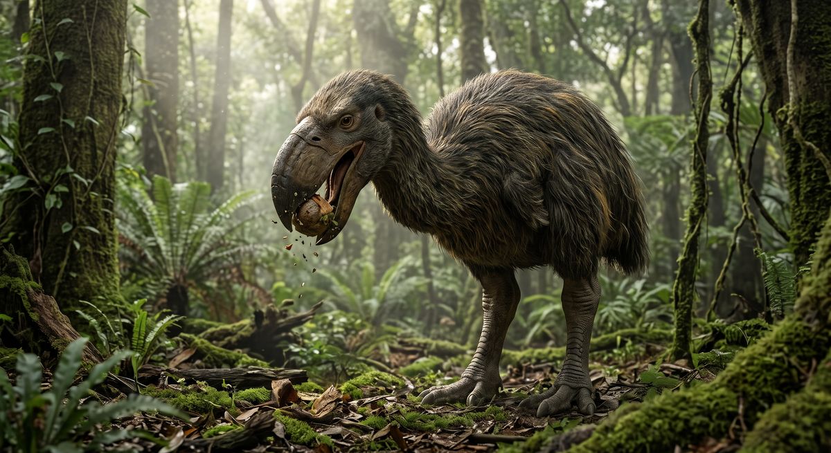 Illustration: Gastornis in seinem Lebensraum.
