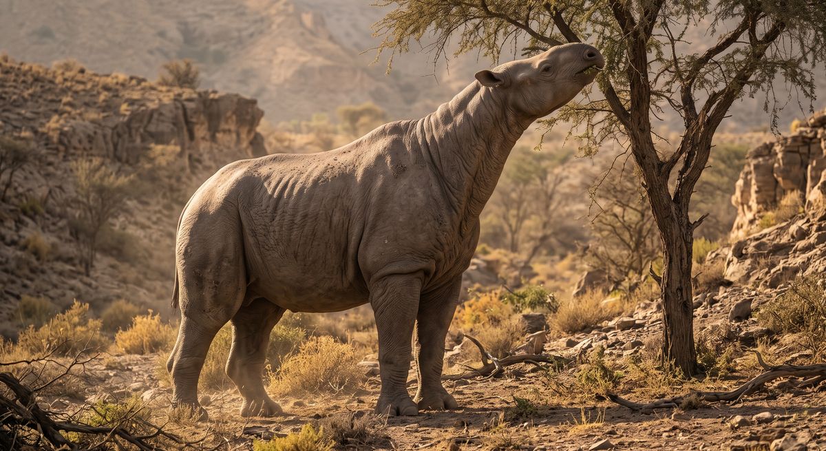 Illustration: Paraceratherium in seinem Lebensraum.
