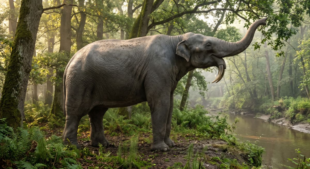 Illustration: Deinotherium in seinem Lebensraum.