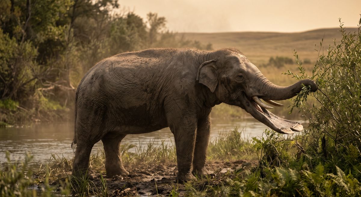 Illustration: Platybelodon in seinem Lebensraum.