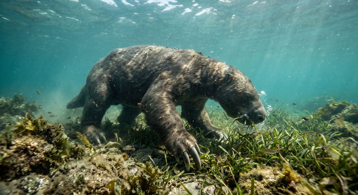 Illustration: Thalassocnus in seinem Lebensraum.