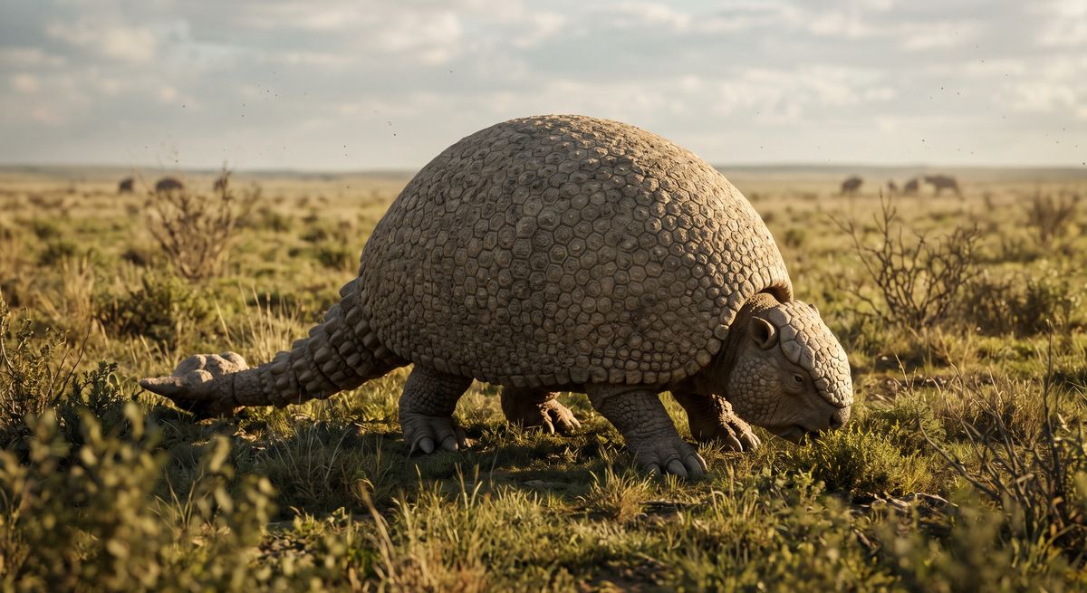 Illustration: Glyptodon in seinem Lebensraum.