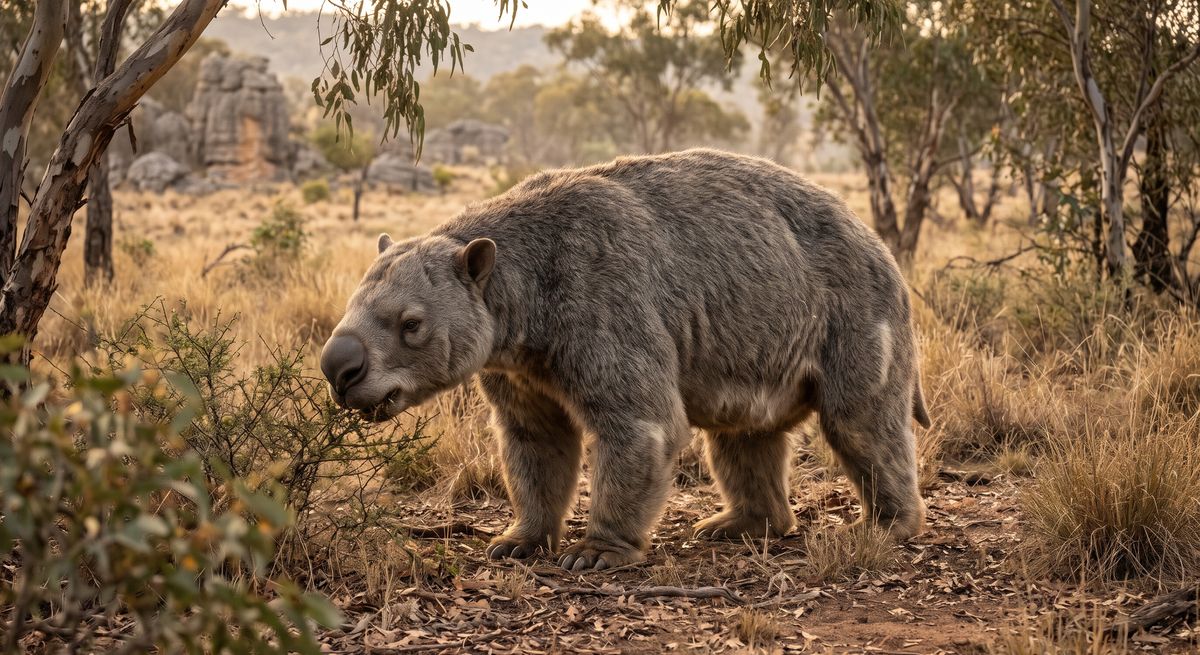 Illustration: Diprotodon in seinem Lebensraum.