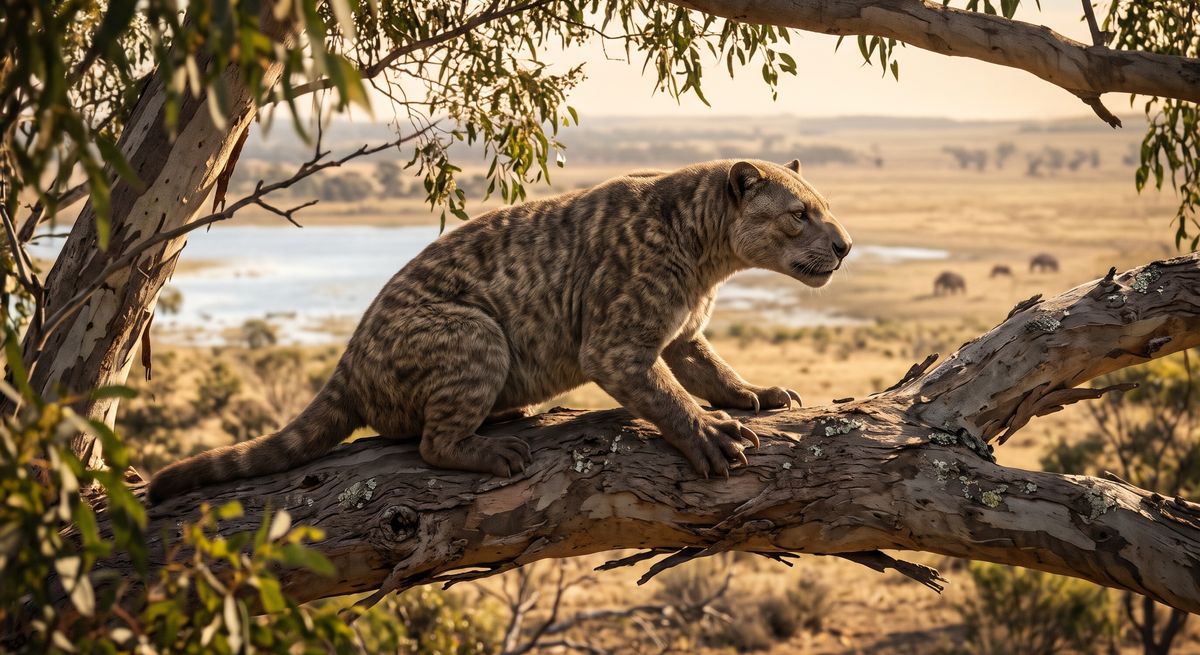 Illustration: Thylacoleo in seinem Lebensraum.