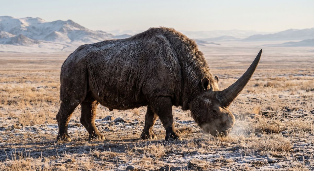 Illustration: Elasmotherium in seinem Lebensraum.