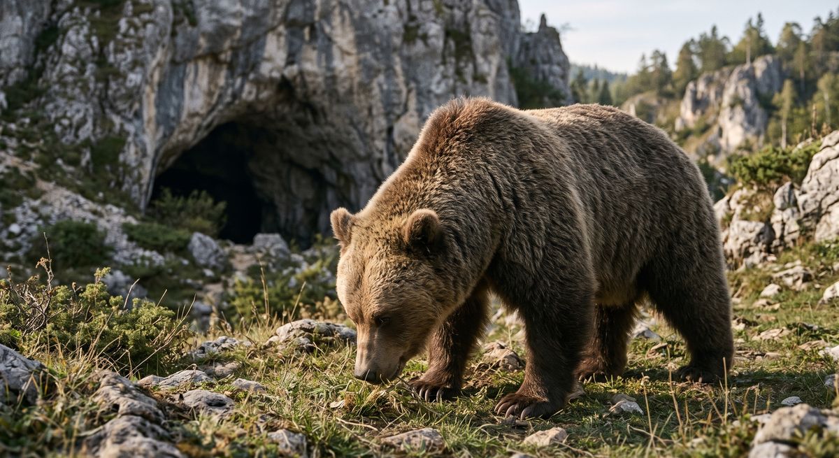 Illustration: Höhlenbär in seinem Lebensraum.