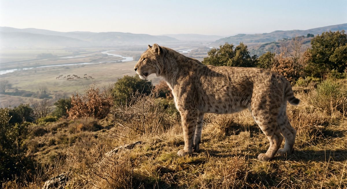 Illustration: Homotherium in seinem Lebensraum.
