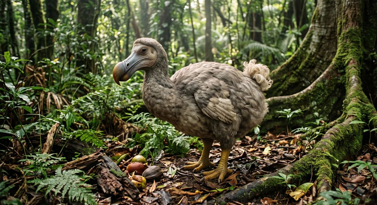 Illustration: Dodo in seinem Lebensraum.