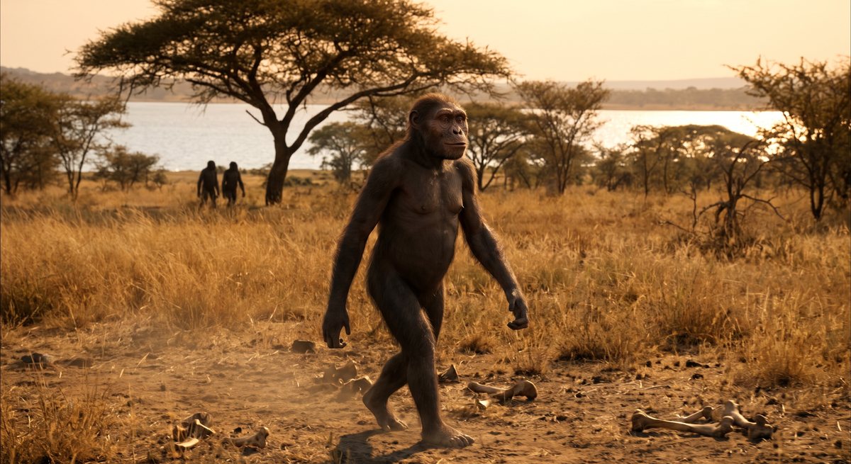 Illustration: Lucy (Australopithecus afarensis).