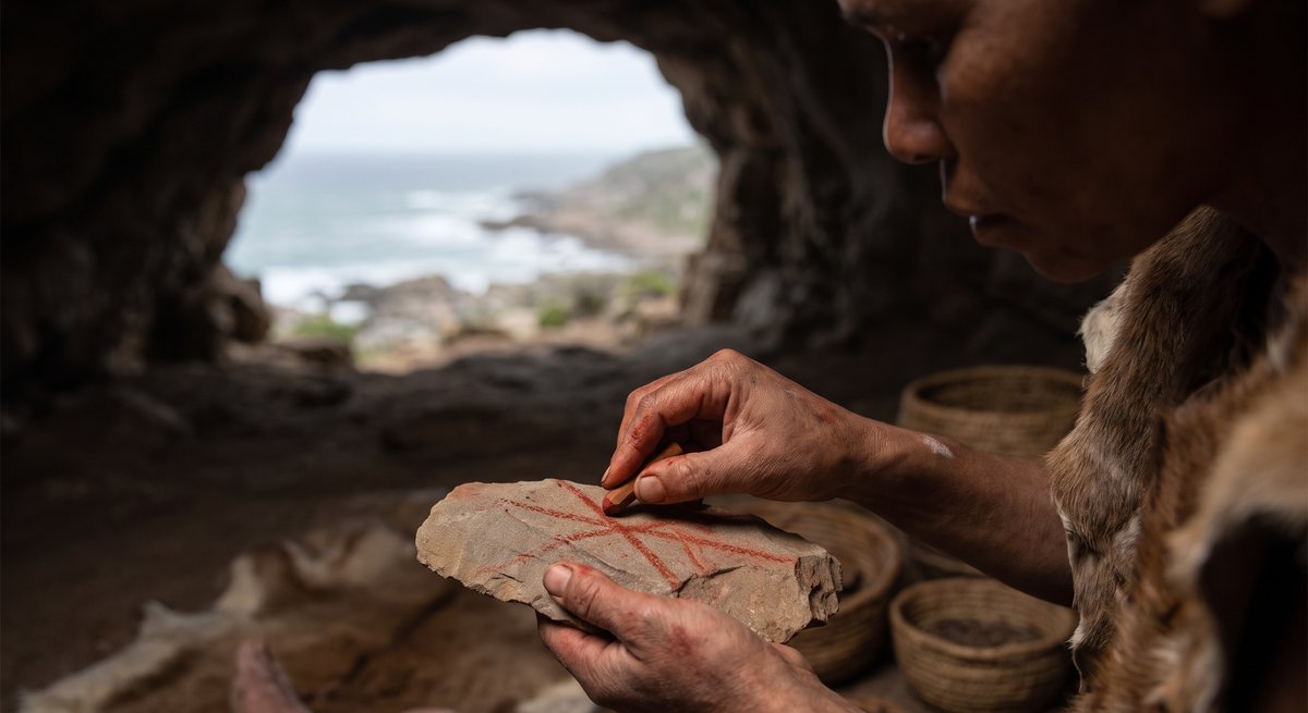 Illustration: Die Zeichnung aus der Blombos-Höhle.